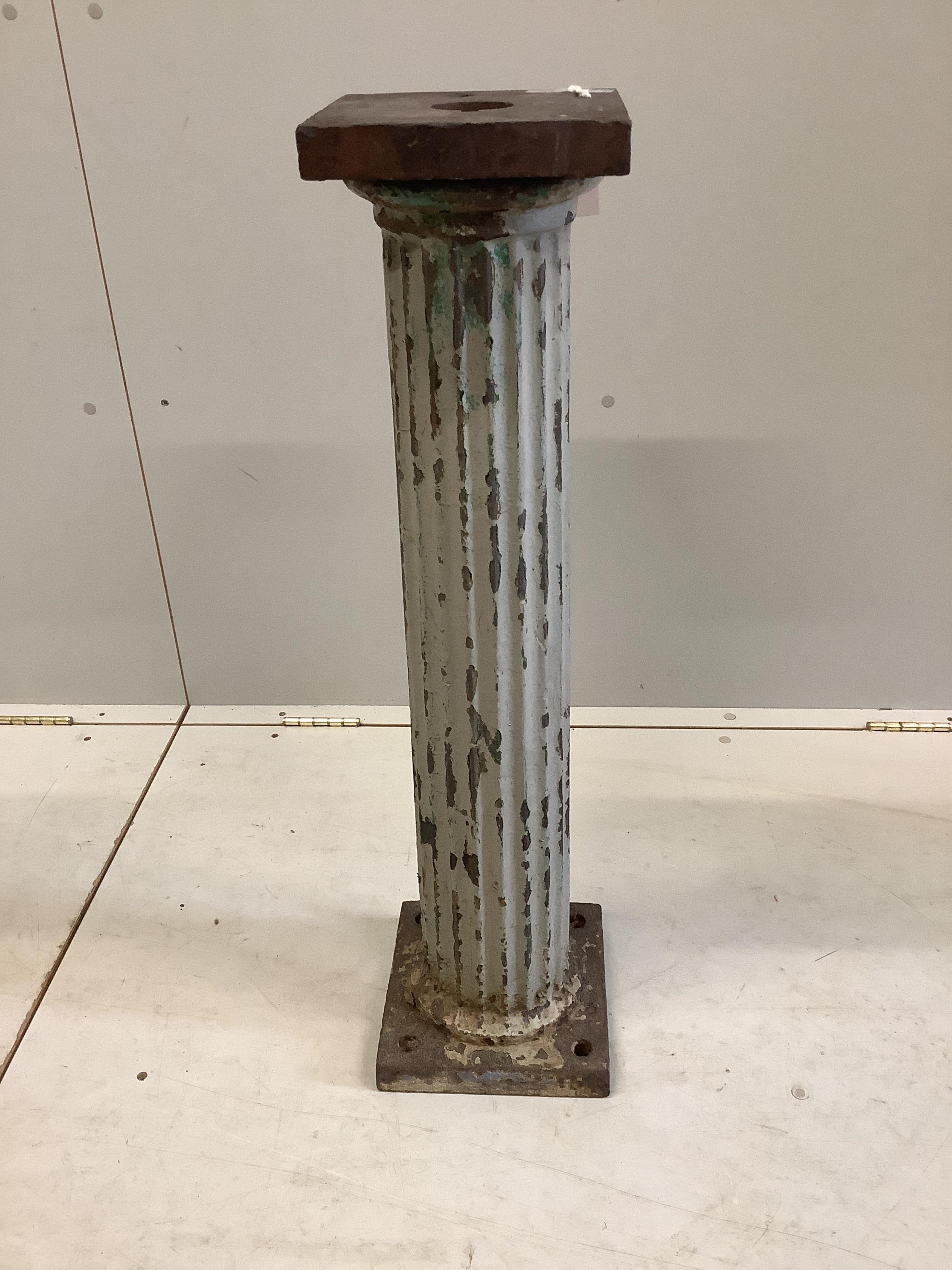 A Victorian cast iron fluted column, height 84cm. Condition - poor to fair